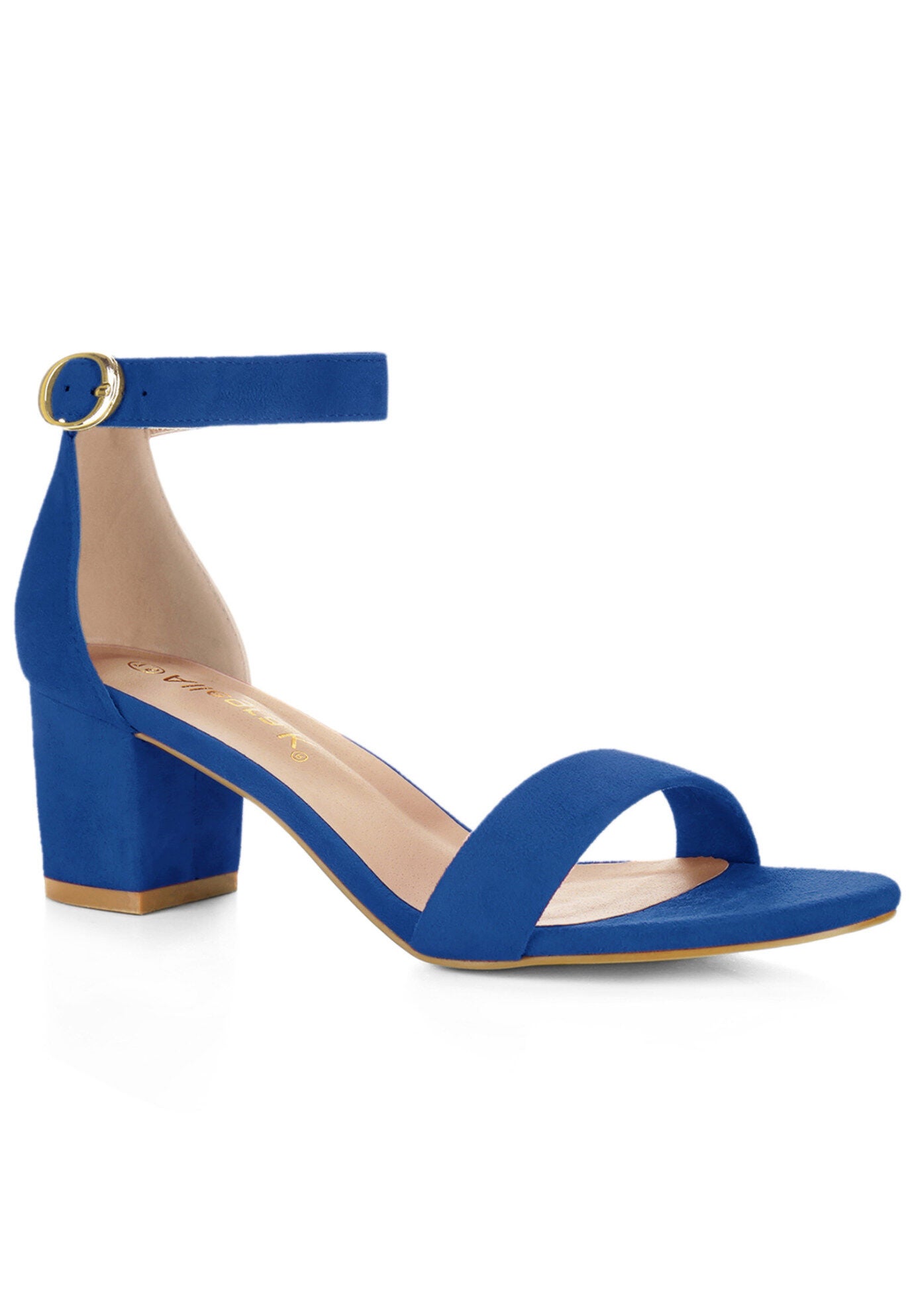 Mid Block Heel Ankle Strap Sandals, Dark Blue / Royal Blue, hi-res image number 0