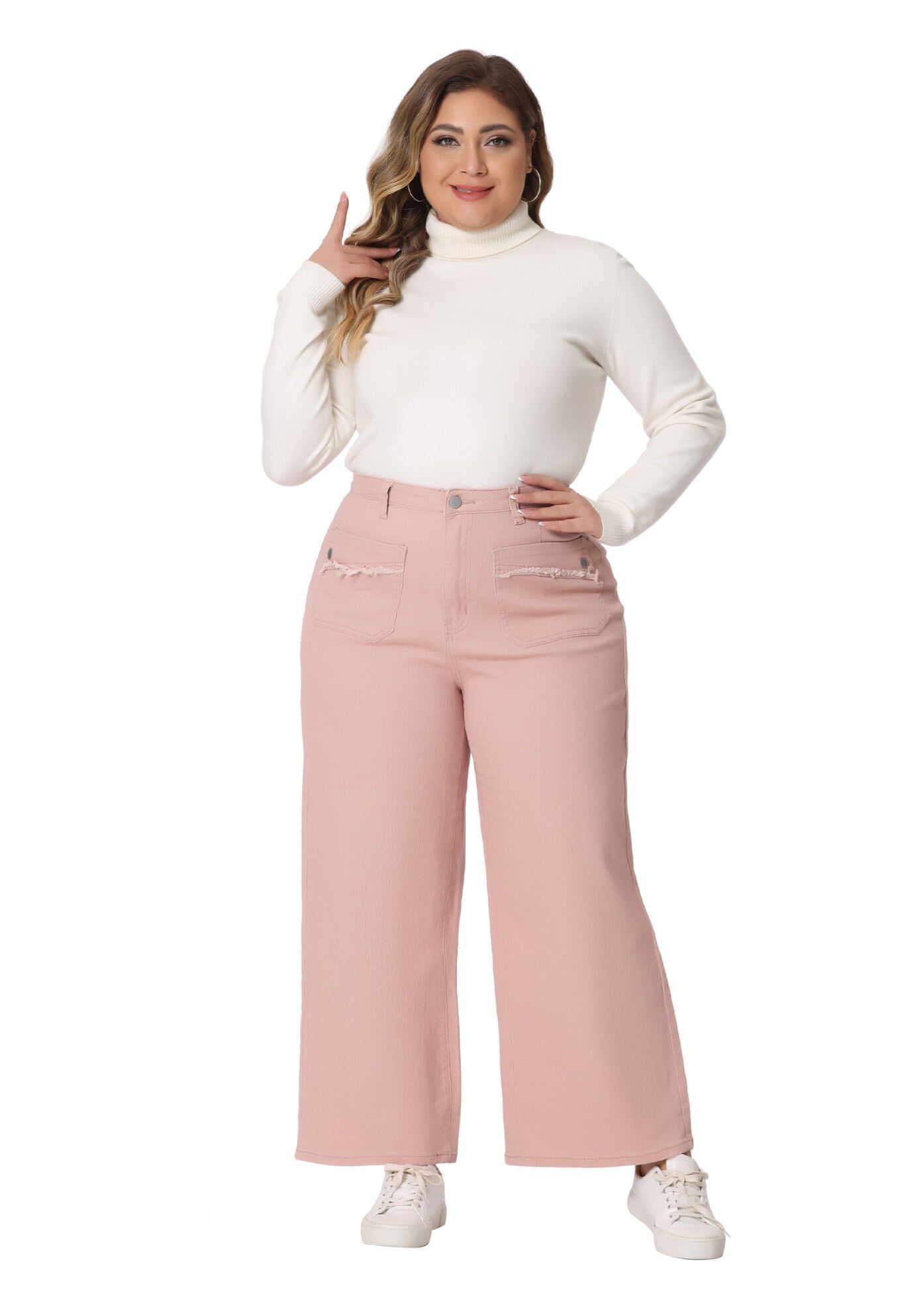 WIDE LEG WASHED STRETCHY PALAZZO PANTS DENIM JEANS, Pink / Pink, hi-res image number 0