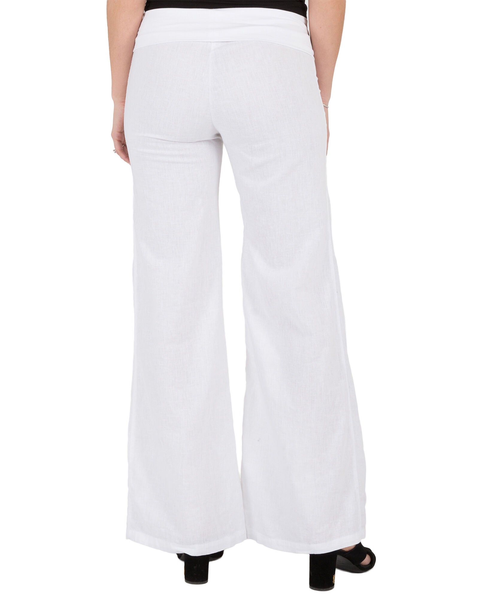 S & P Women&#39;s Linen-Cotton Wide Leg Yoga Pants With Fold-over Elastic Waist, White / White, alternate image number 1