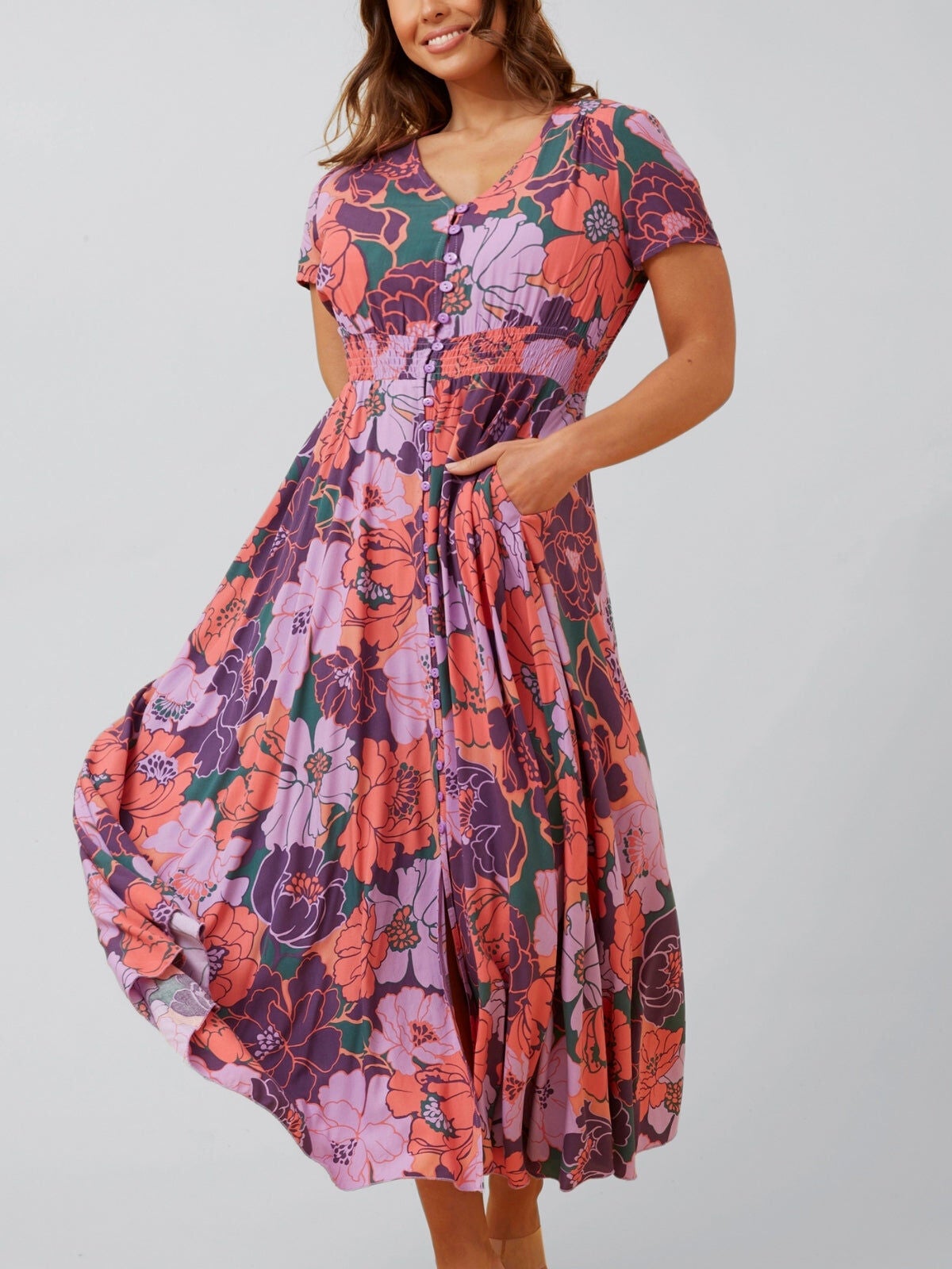 Christina Maxi Dress Fit & Flare Floral Print, Purple / Purple, alternate image number 4