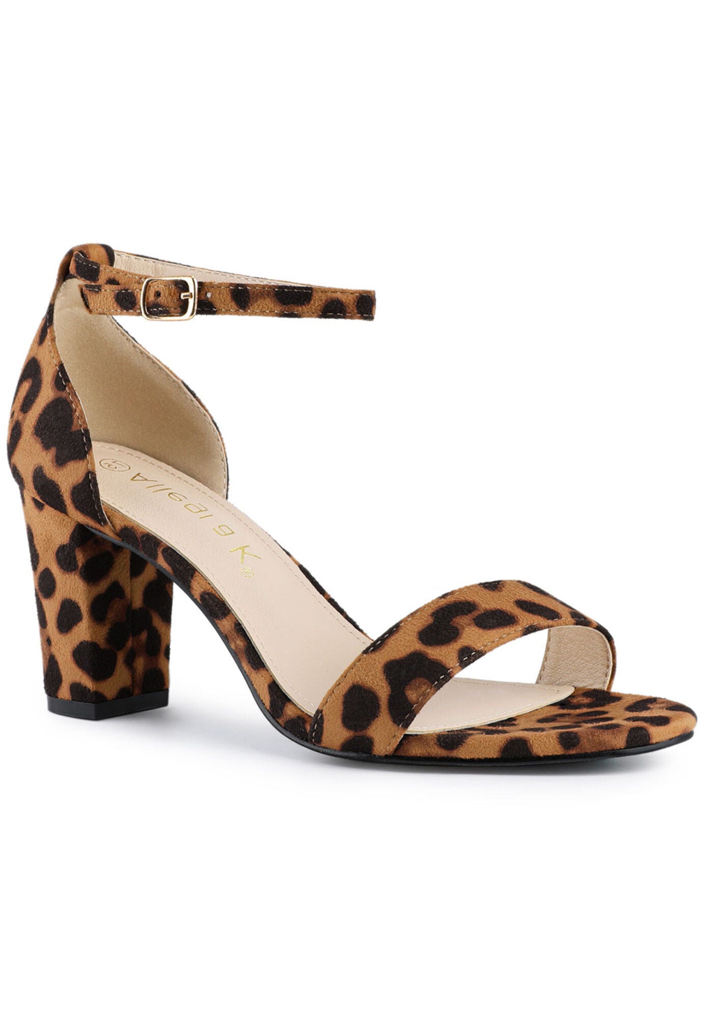 Open Toe Ankle Strap Chunky High Heel Sandals, Brown Leopard / Brown, hi-res image number 0