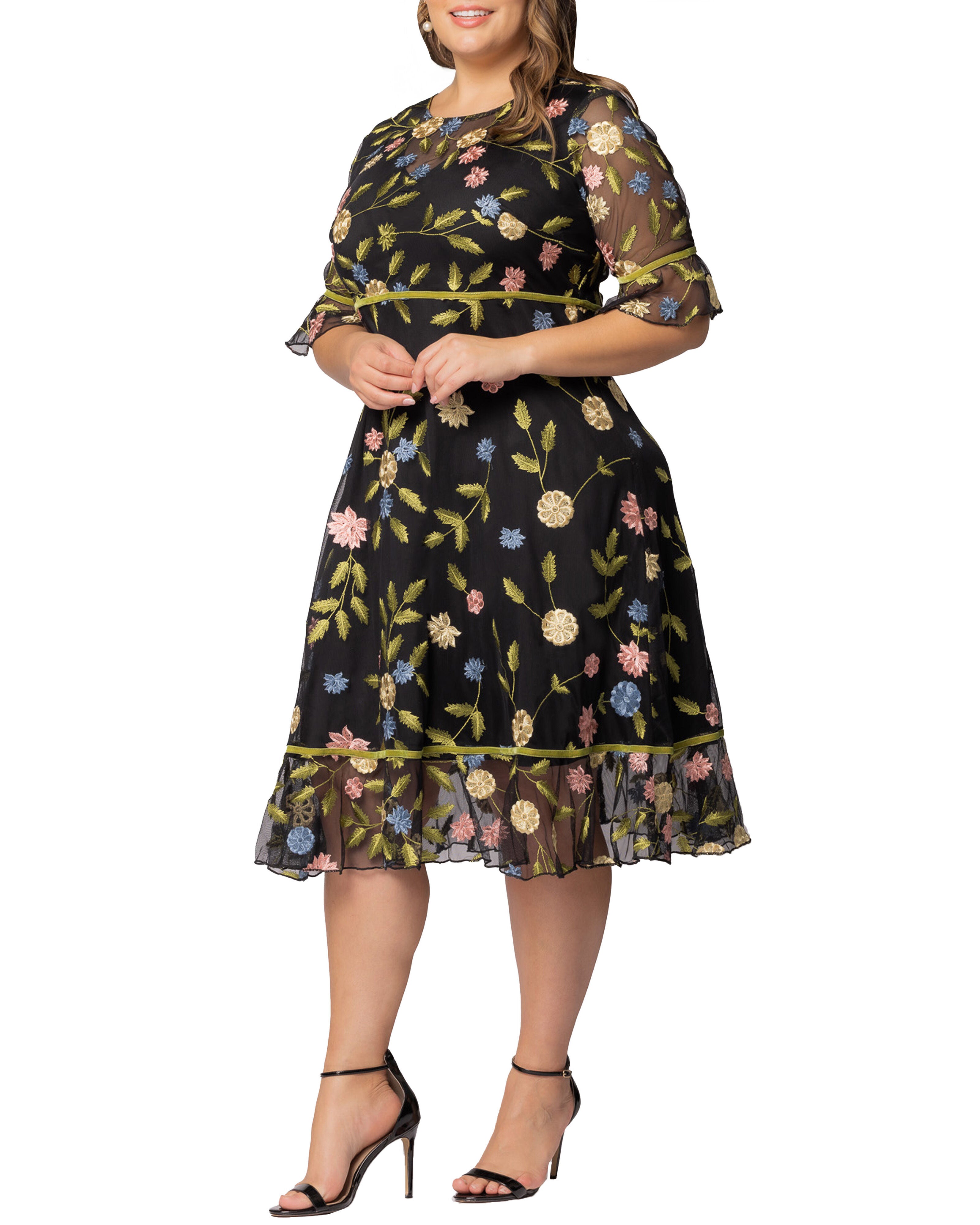 Wildflower Embroidered Dress, BLACK BLOSSOM PRINT / Black, alternate image number 3