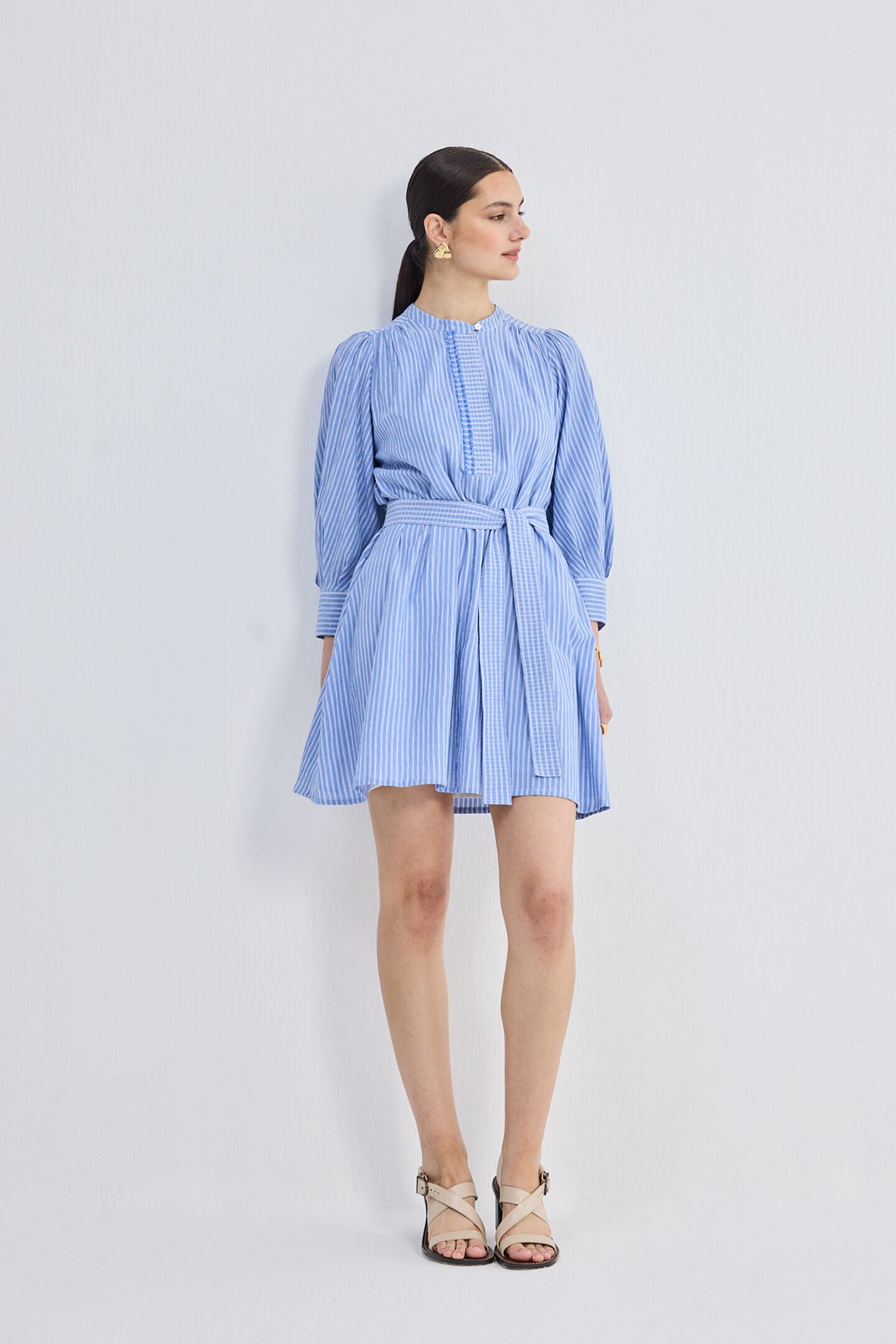 Oversized Tunic Dress with Optional Belt, Stylish Symmetry / Azure Blue, alternate image number 5