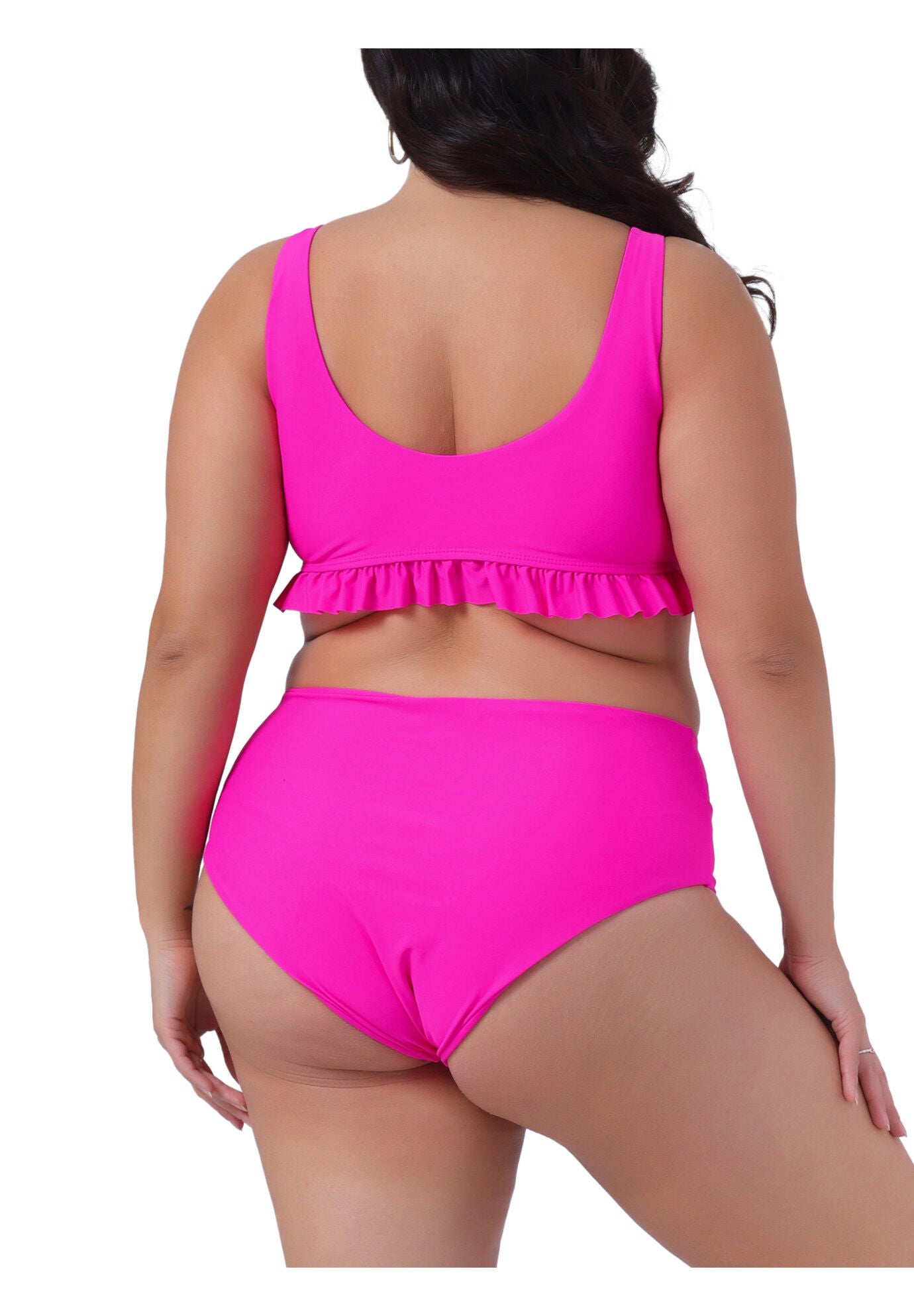 Two Piece High Waisted Swimsuit, Hot Pink / Deep Fuchsia, alternate image number 3