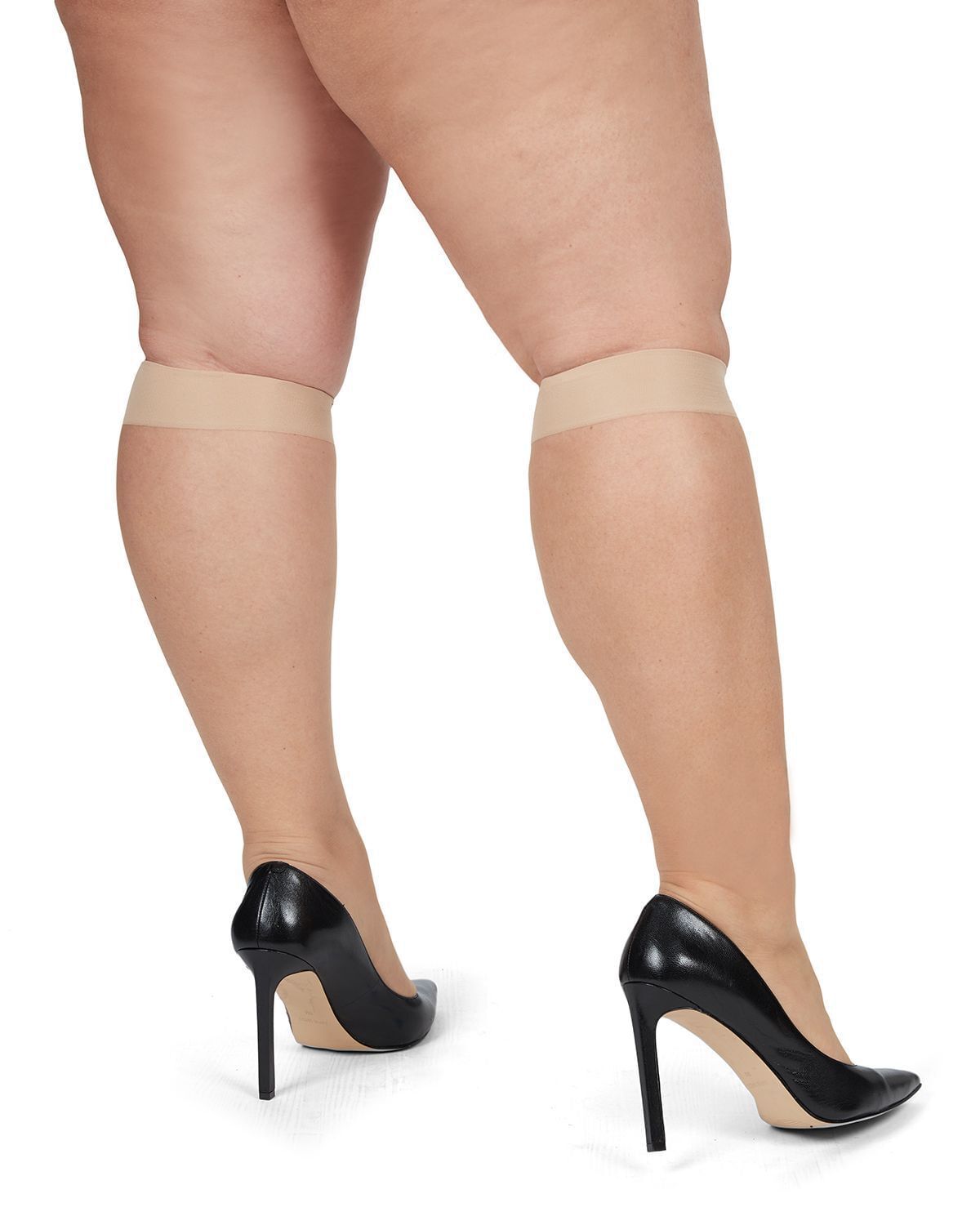 2 Pairs Ultra Sheer Plus Size Curvy Knee High Stockings, City Beige / Beige, alternate image number 2