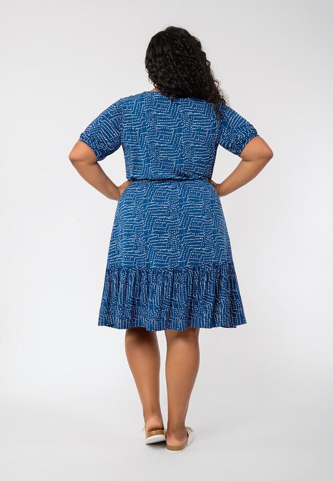 Chelsea Blue Dot Ruffle Tiered Puff Sleeve Dress, , alternate image number null
