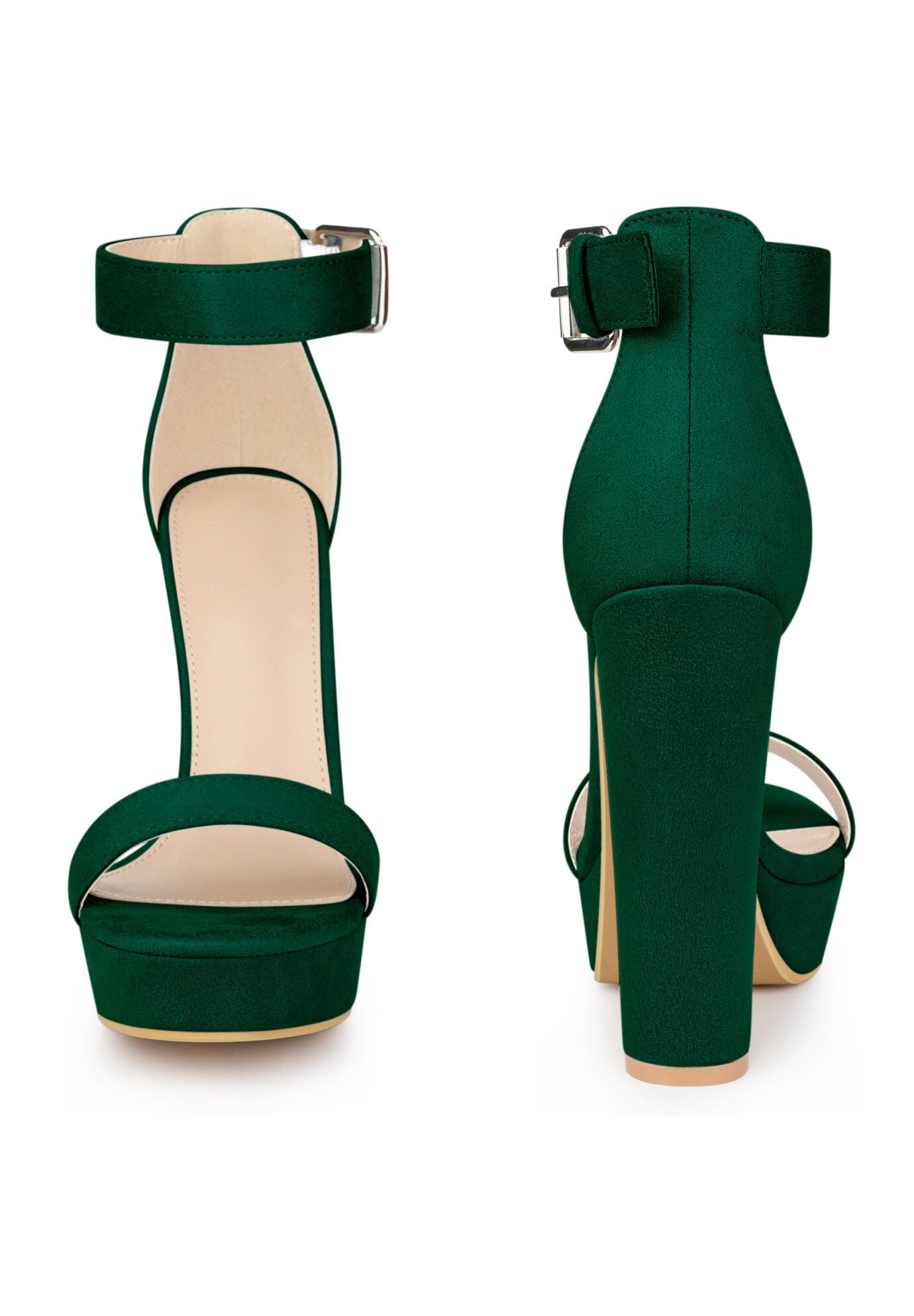 Platform High Heel Ankle Strap Chunky Heels Sandals, Dark Green / Forest Green, alternate image number 1