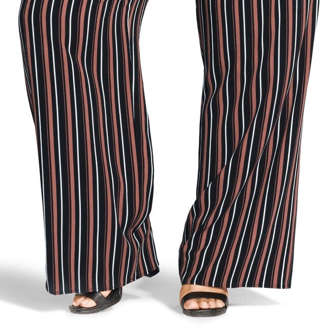 City Chic Women's Natural Stripe Wide Leg Pants- Black Brown 14W, , alternate image number null
