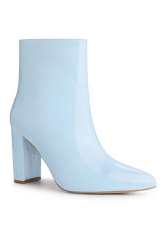 Pointed Toe Side Zip Chunky Heel Patent Ankle Boots