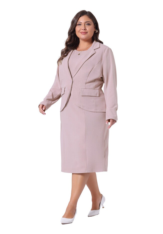 TWO PIECE BLAZER JACKET AND SLEEVELESS DRESS SUIT SET, Pink / Pink, hi-res image number 0
