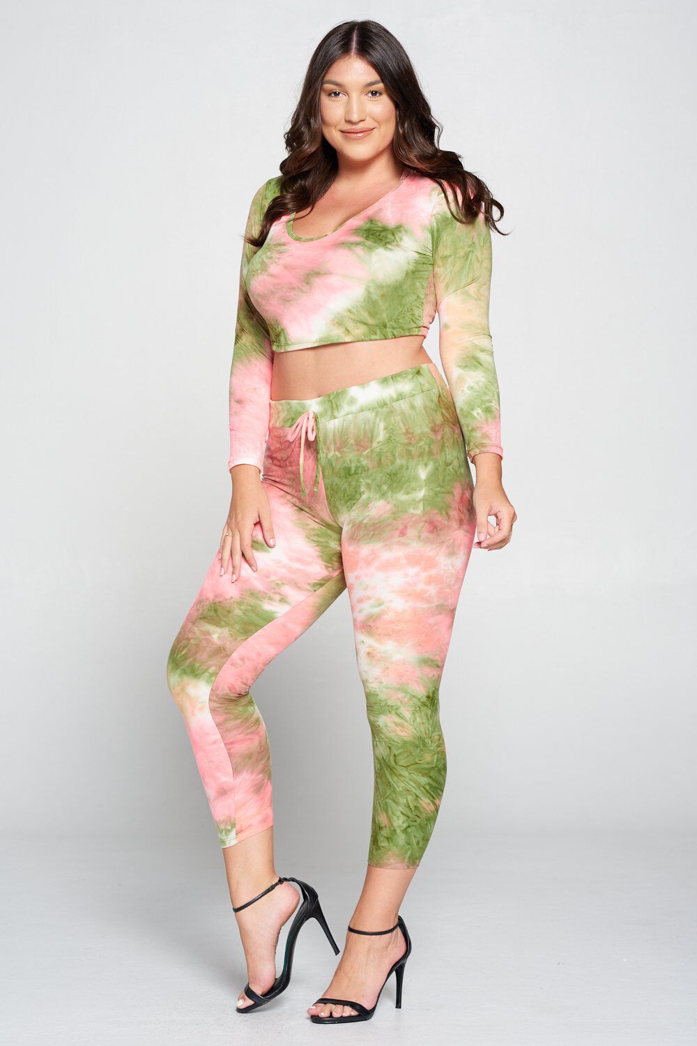 Crop Pullover Hoodie and Sweatpants Set, Olive Tie Dye / Olive Green, alternate image number 3