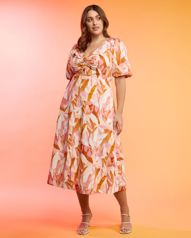 Aura Cascade Dress, Print / Orange, alternate image number 1