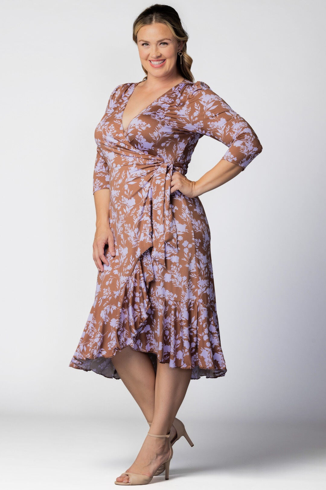 Flirty Flounce Wrap Dress, Lavender Florals / Lilac, alternate image number 3