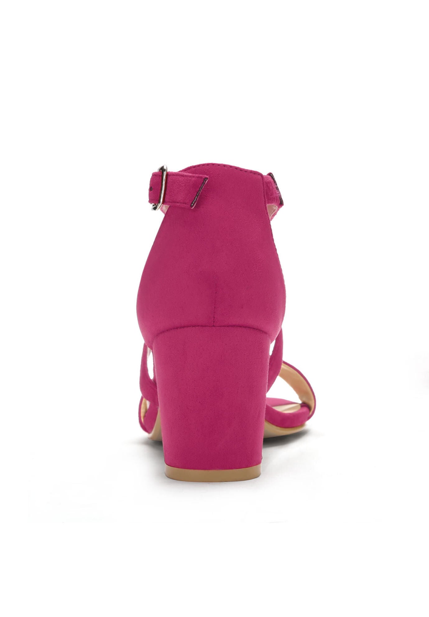 Open Toe Cross Strap Mid Block Heel Sandals, Hot Pink / Deep Fuchsia, alternate image number 2