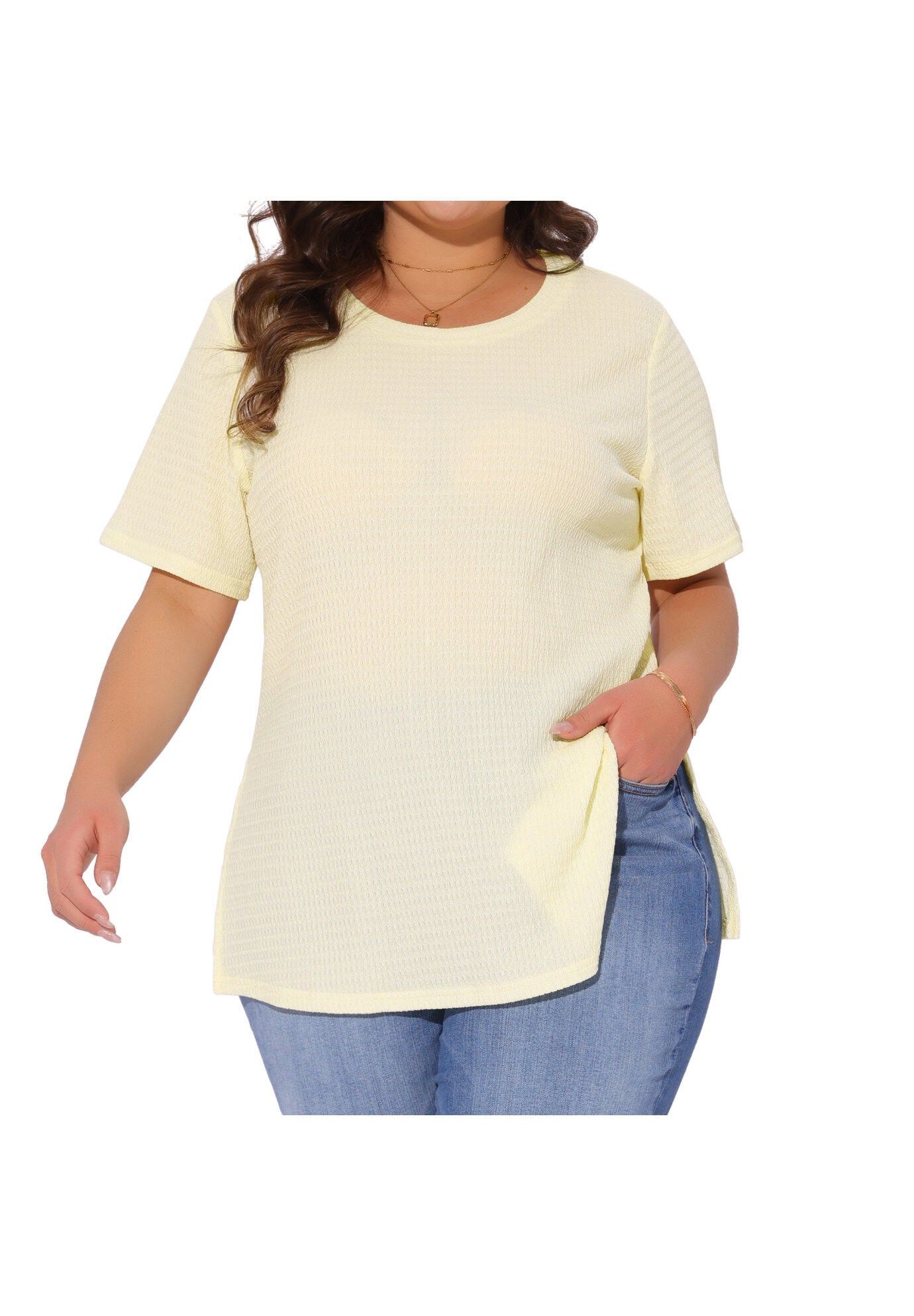 Short Sleeve Side Split T-Shirt Tee, Beige / Beige, alternate image number 1