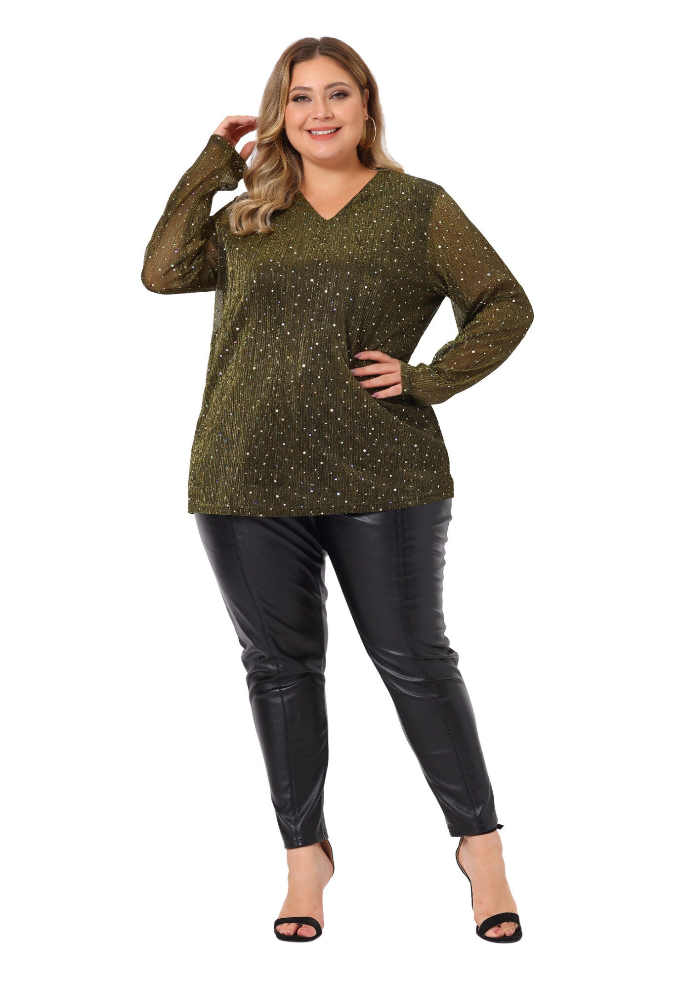 LONG SLEEVE GLITTER SPARKLE TOP, Gold / Gold, hi-res image number 0