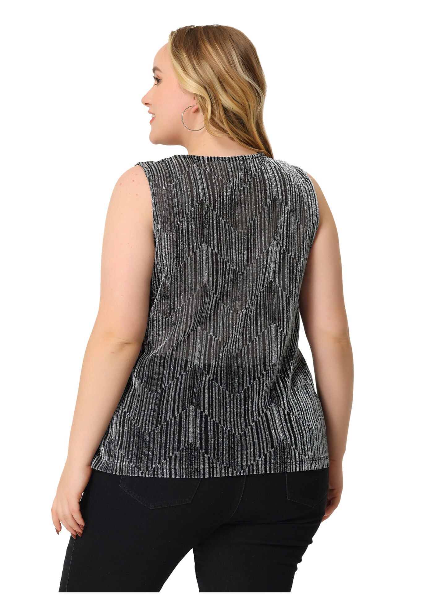 SEQUIN TOP SLEEVELESS GLITTER GRADIENT TANK VEST, Silver / Silver, alternate image number 3