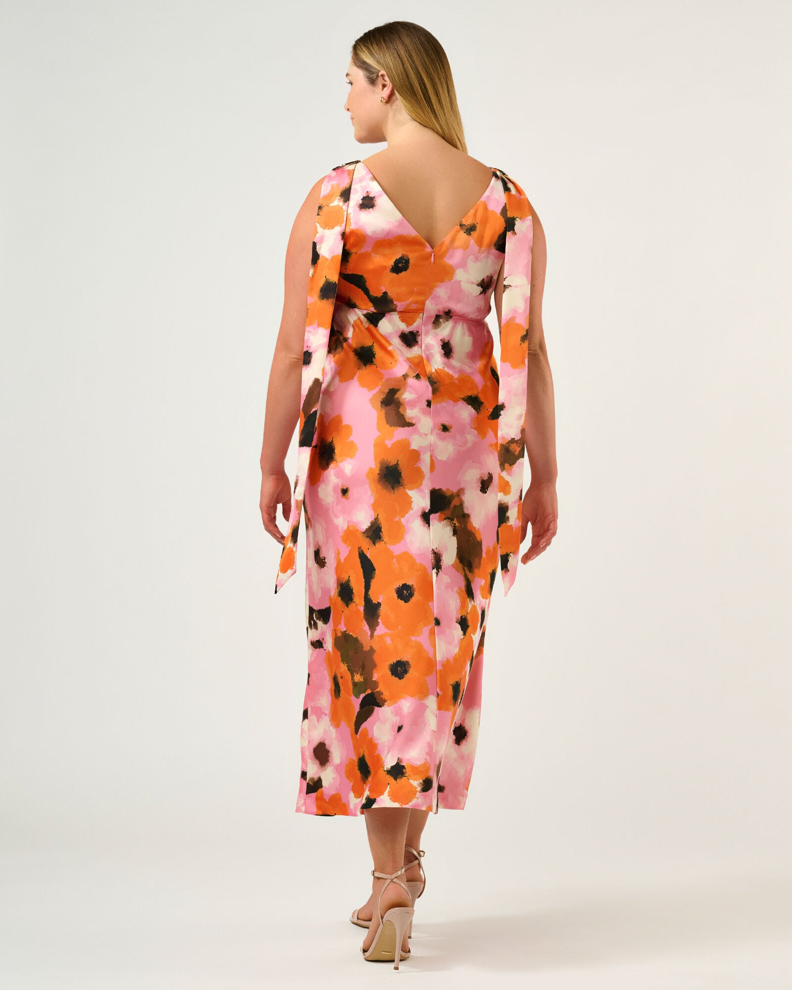 Freya Satin Midi Dress, PeonyMandarin / Pink, alternate image number 4