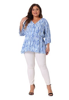 Boho Work V Neck Striped Peplum Top Blouse