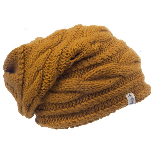 TRIPLE BRAID CABLE SLOUCH HAT IN HONEY, Honey / Yellow, hi-res image number null