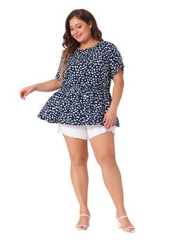 Polka Dots Crew Neck Short Sleeve Peplum Top