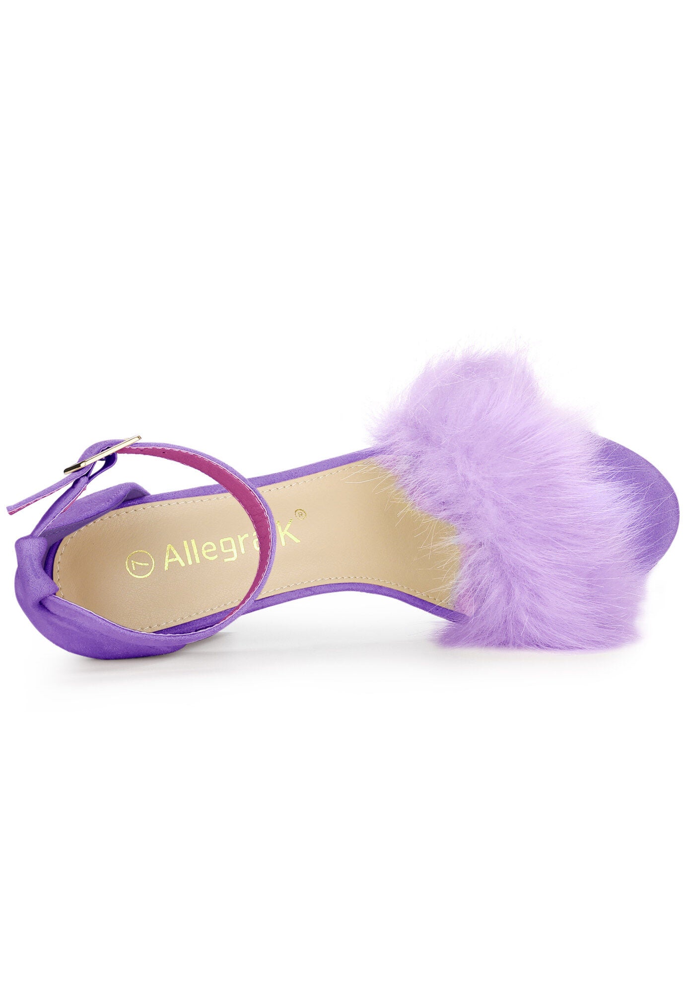 Faux Fur Ankle Strap Block Heels Sandal, Purple / Purple, alternate image number 3