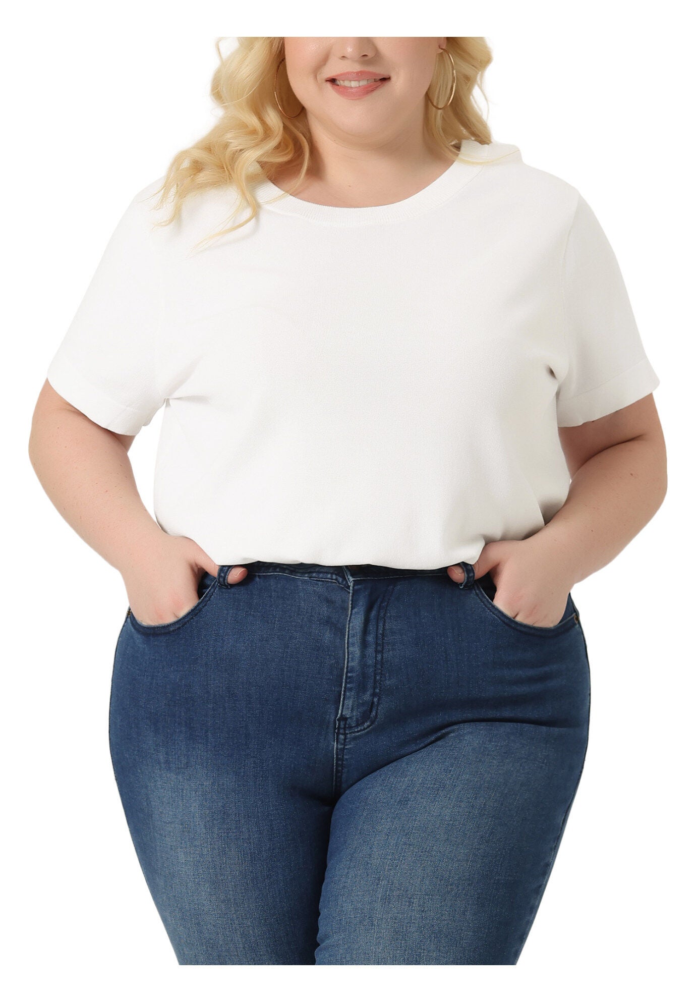 Short Sleeves Pullover Sweater Top, White / White, alternate image number 1