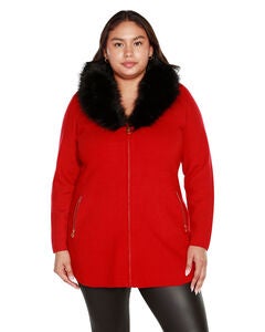FAUX FUR COLLAR CARDIGAN