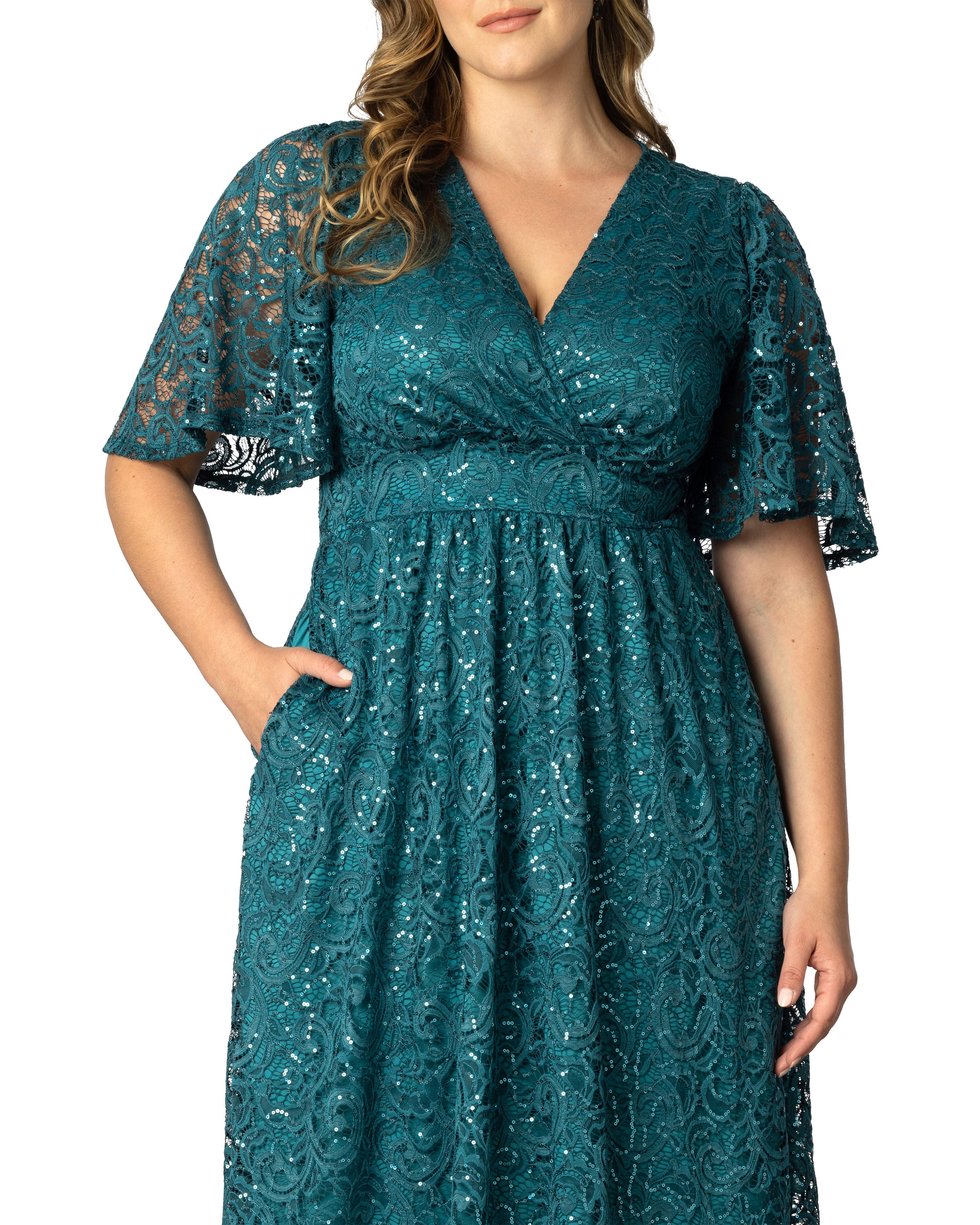 Starry Sequined Lace Cocktail Dress, TEAL TOPAZ / Teal, alternate image number 2