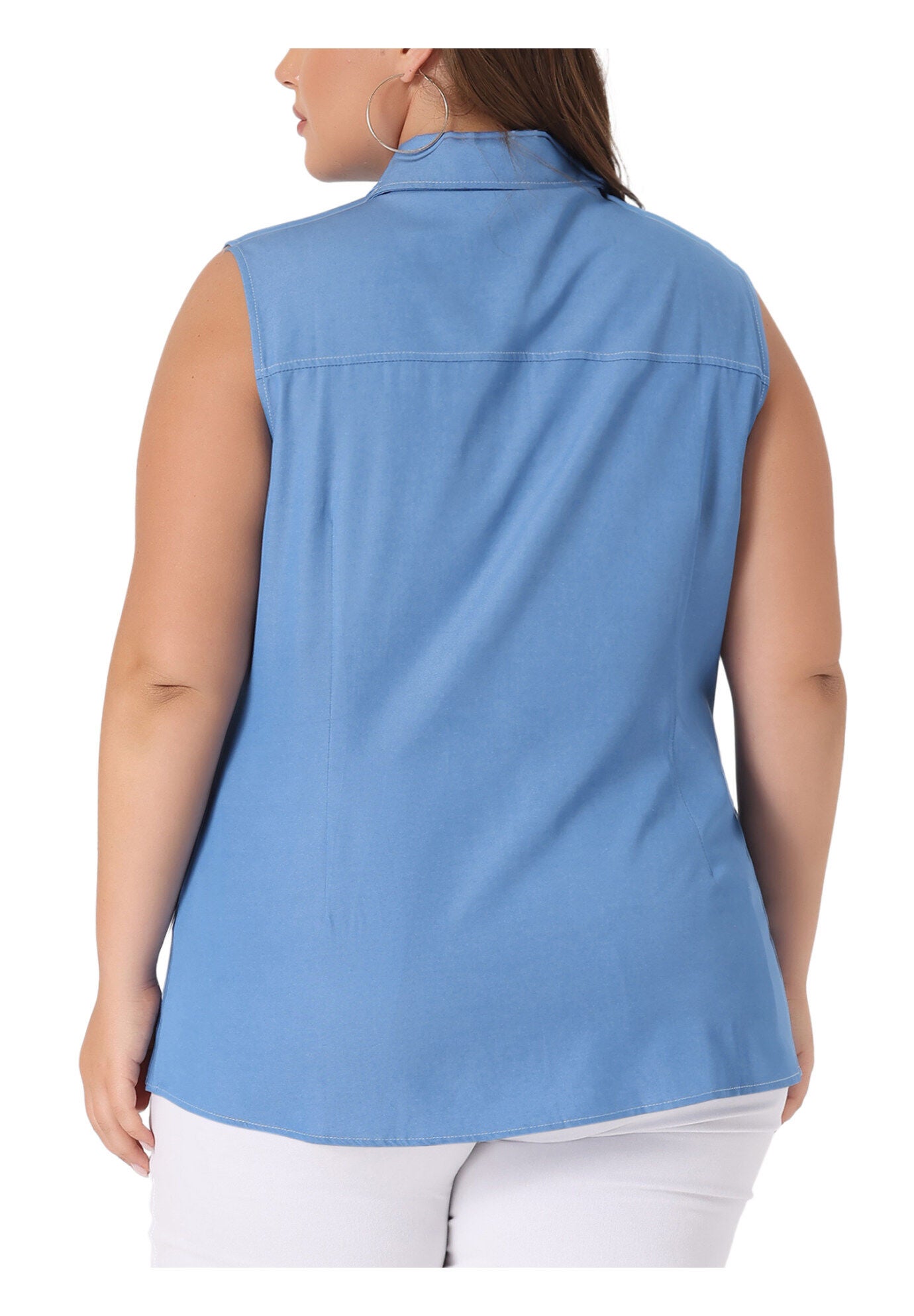 Sleeveless Button Down Shirt Chambray Top, Sky Blue / Light Blue, alternate image number 3