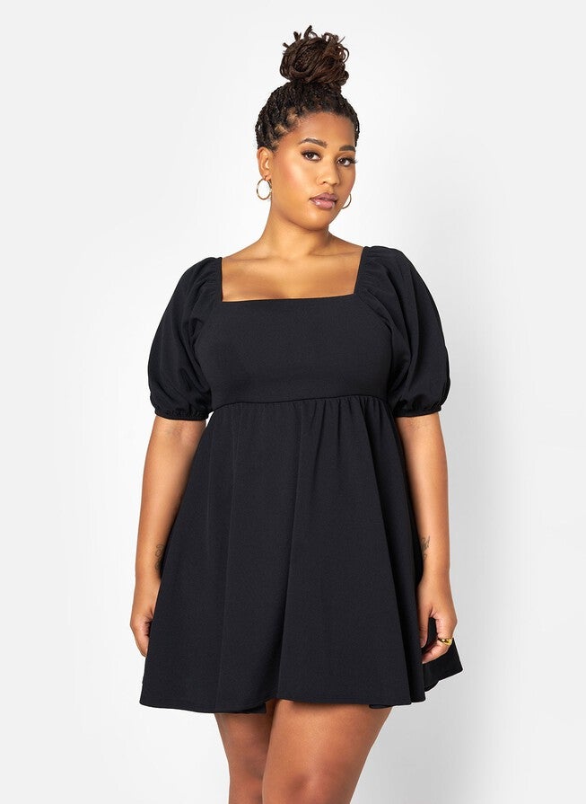 LUNA BALLOON MINI DRESS, Black / Black, alternate image number 1