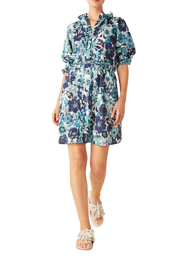 BILLIE DRESS IN RETRO FLORAL BLUE, Retro Floral Blue / Light Blue, hi-res image number null