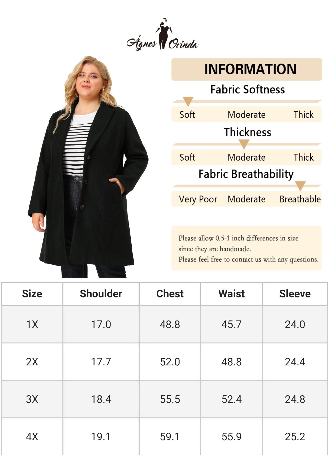 SINGLE BREASTED NOTCHED LAPEL LONG WINTER COAT, Black / Black, alternate image number 4