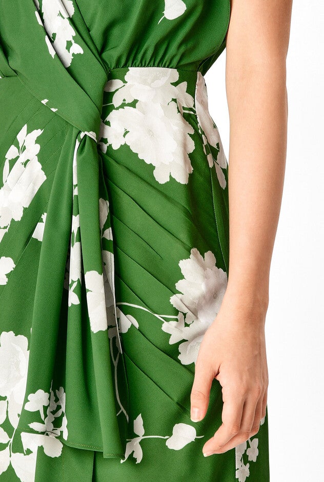 Dolman Sleeve Floral Print Crepe Faux Wrap Dress, Pale Gray / Kelly Green, alternate image number 4