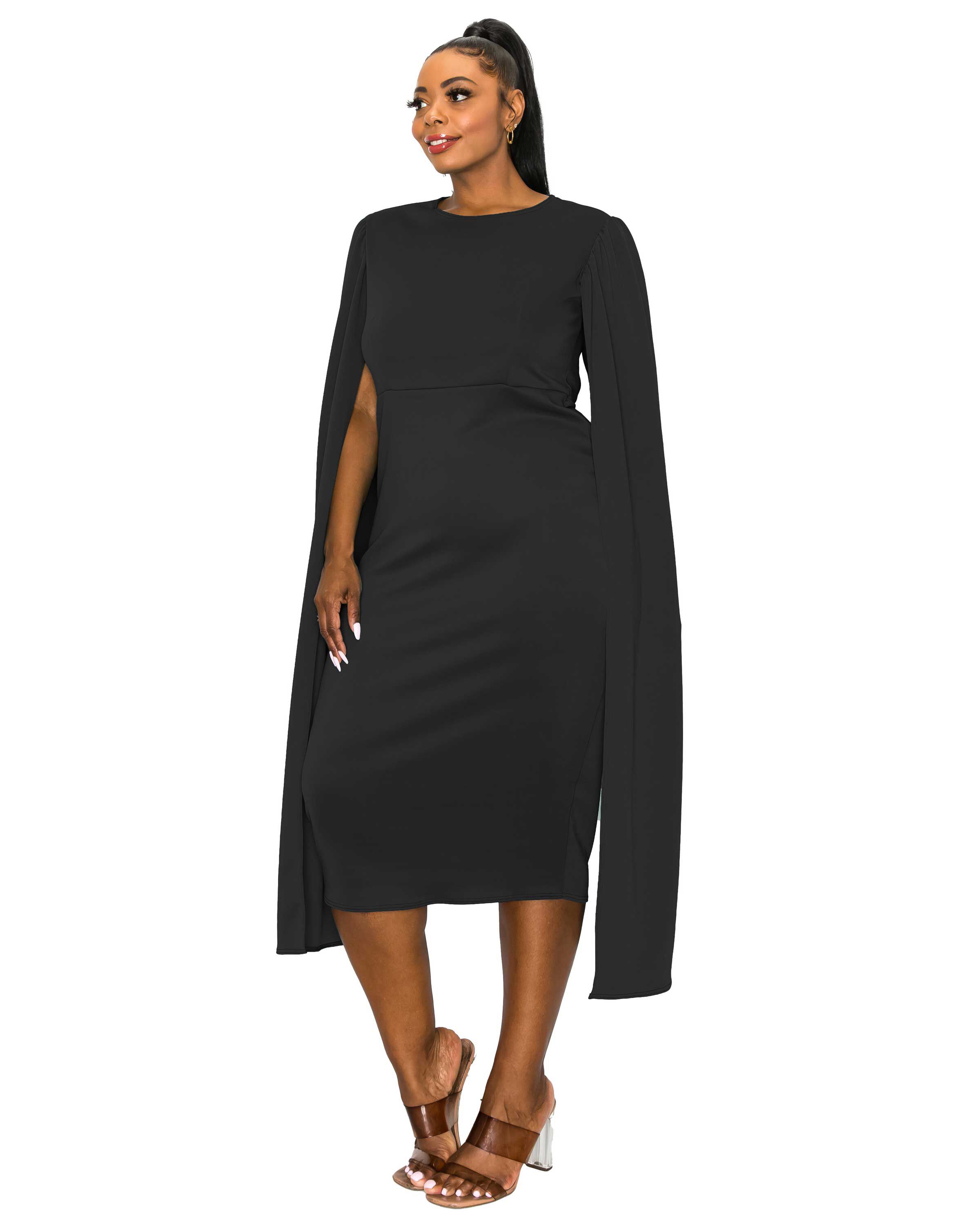 Naomi Cape Dress, Black / Black, alternate image number 2