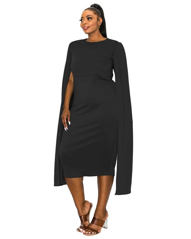 Naomi Cape Dress, Black / Black, alternate image number 2
