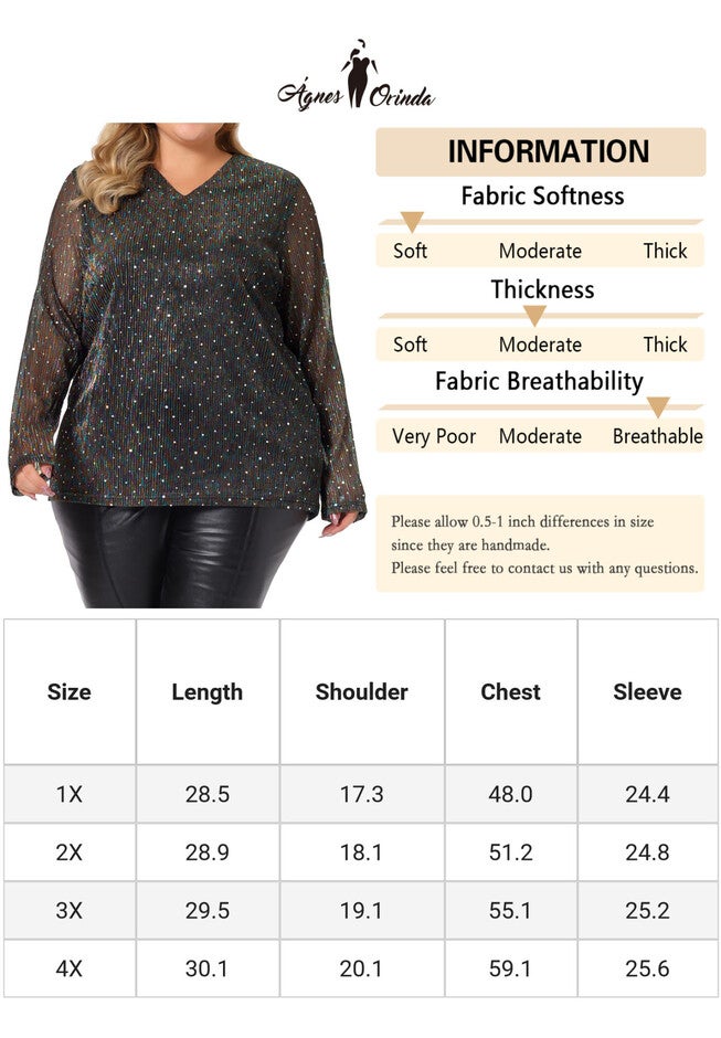 LONG SLEEVE GLITTER SPARKLE TOP, Black / Black, alternate image number 4