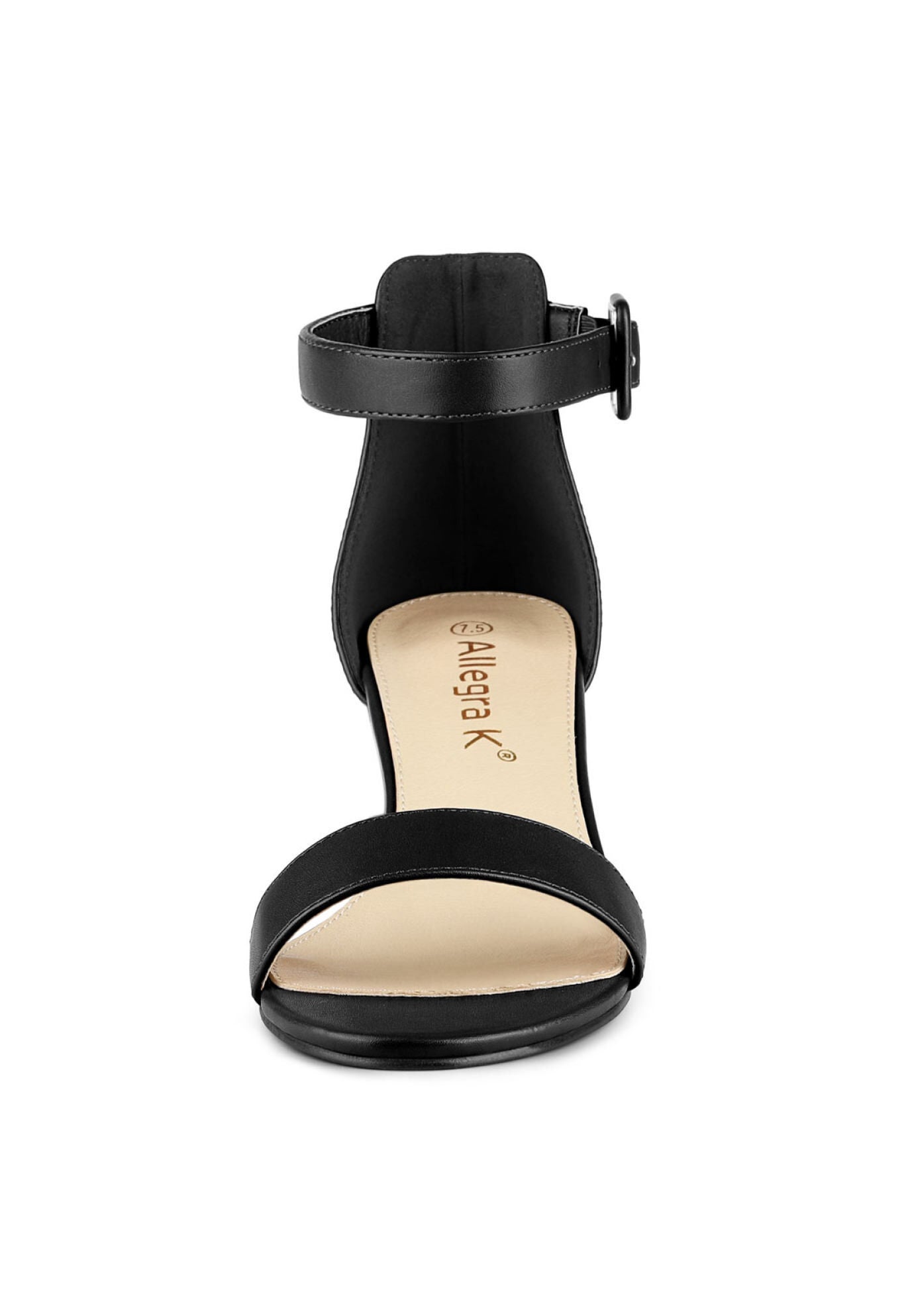 Open Toe Low Block Heel Ankle Strap Sandals, Black / Black, alternate image number 1