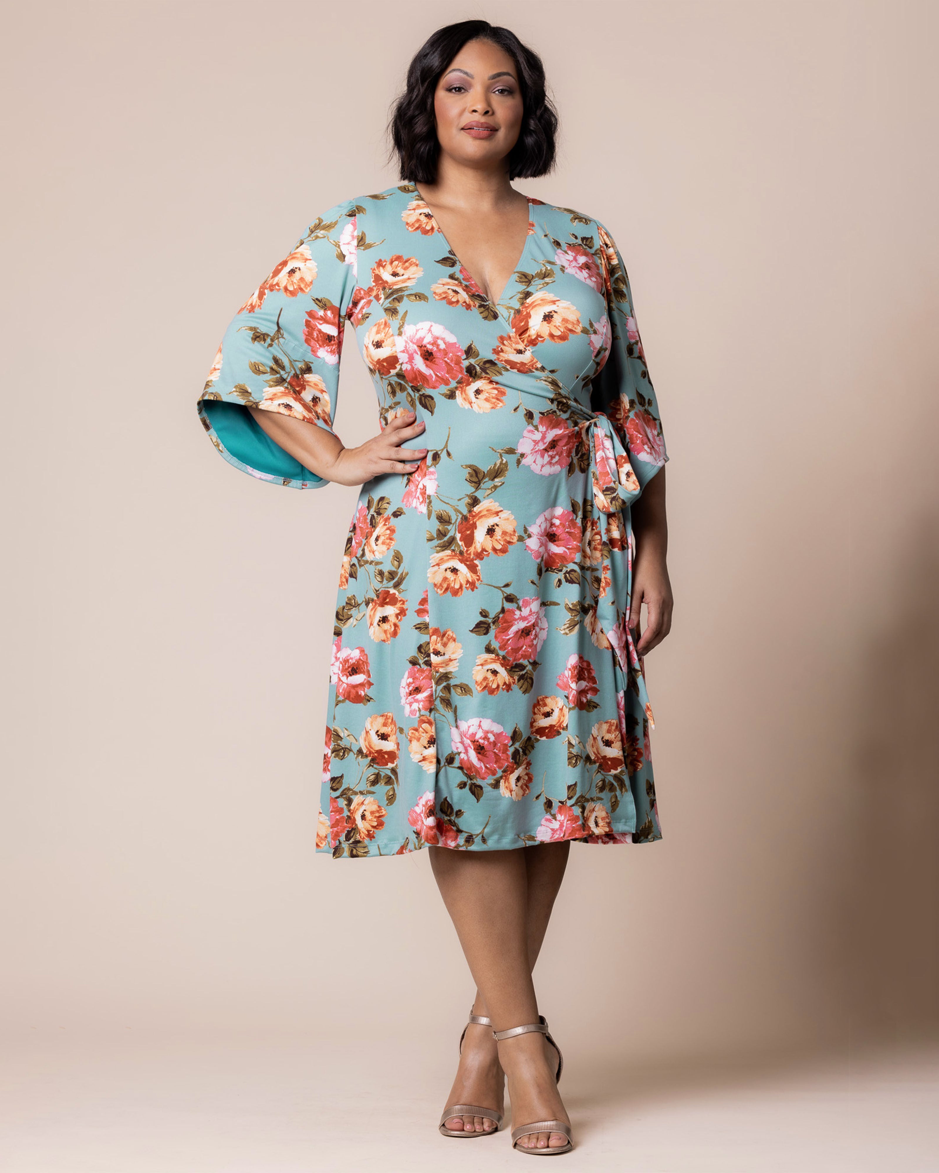 Gemini Wrap Dress, ENGLISH TEA ROSE / Turquoise, alternate image number 4