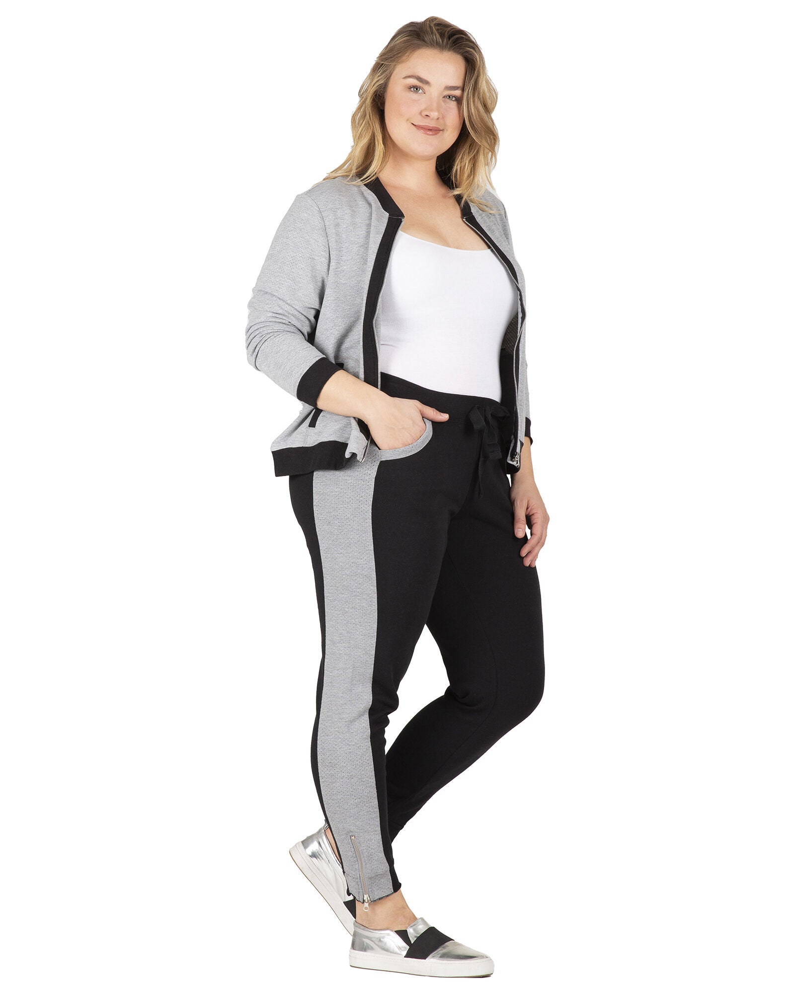 Sami French Terry Mesh Side Ankle Zip Pull On Jogger Pants, BLACKGREY / Black, alternate image number 3