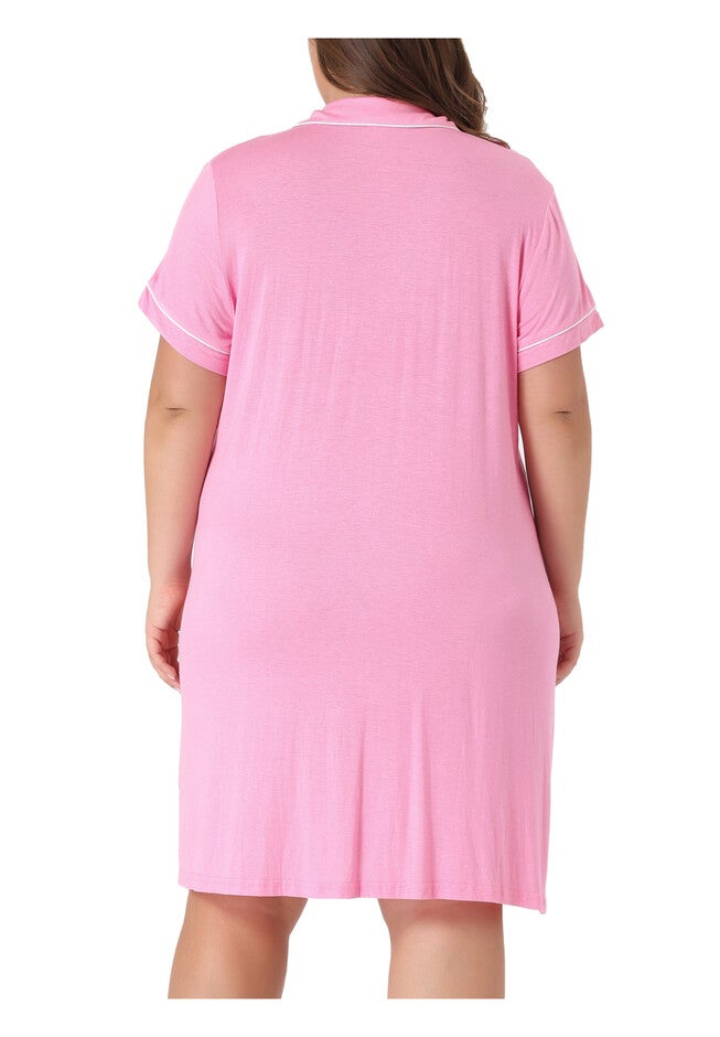 Short Sleeves Pajama Button Down Nightshirt, Pink / Pink, alternate image number null
