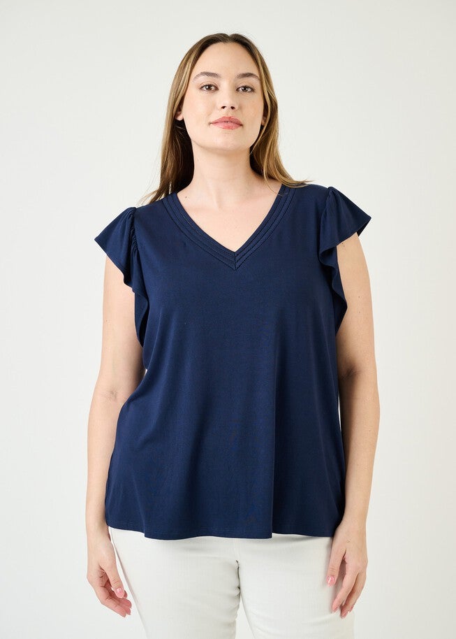 Kyra Ruffle Sleeve V-Neck Top, INDIGO / Navy, alternate image number null