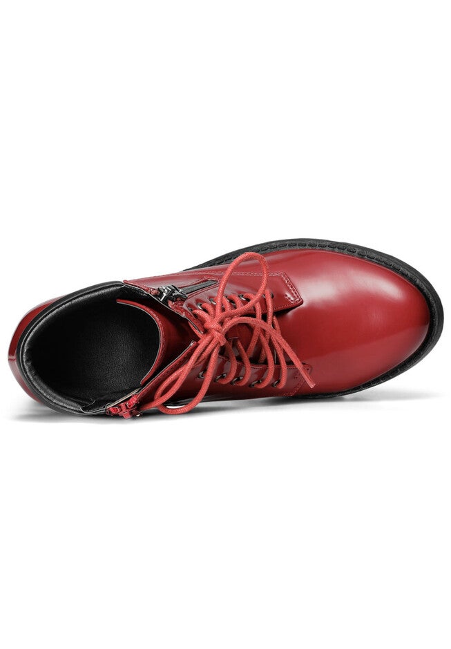 CHUNKY HEEL LACE UP PLATFORM COMBAT BOOTS, Red / Red, alternate image number 3