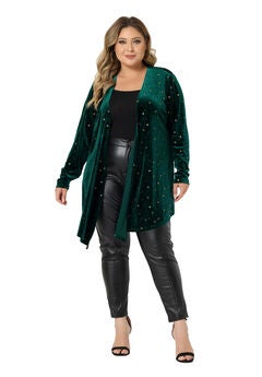 OPEN FRONT DRAPED SHINY VELVET CARDIGAN