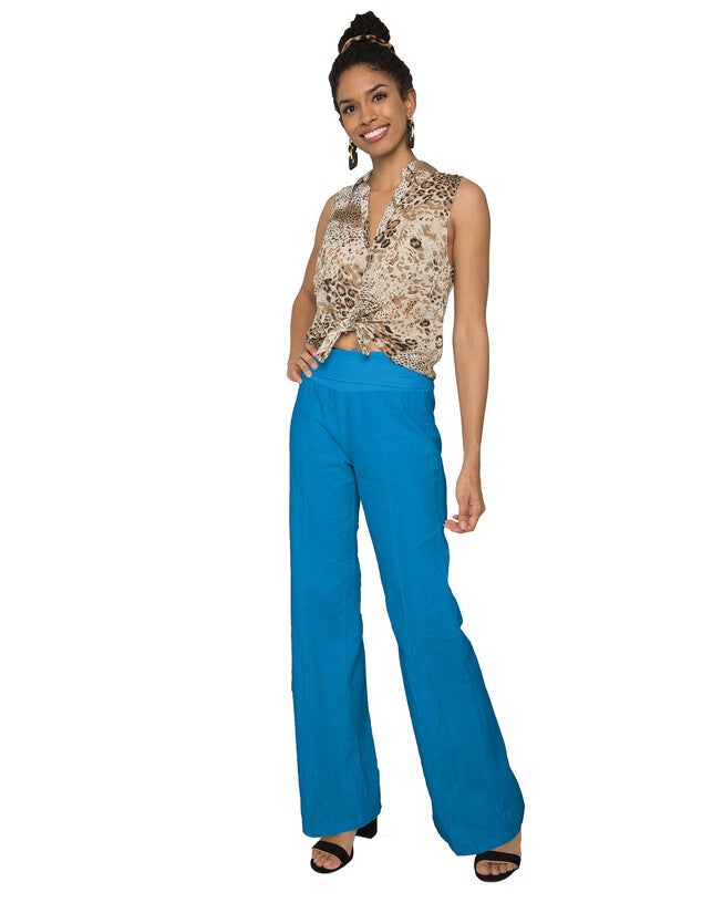 S & P Women's Linen-Cotton Wide Leg Yoga Pants With Fold-over Elastic Waist, , alternate image number 7