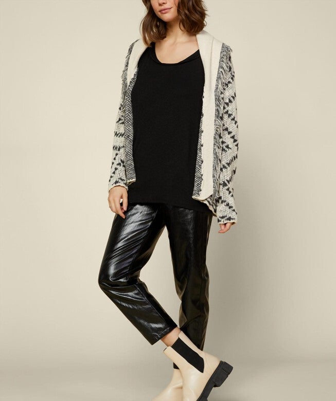 CARTHAGE OPEN KNIT CARDIGAN IN BLACK/IVORY, , alternate image number null