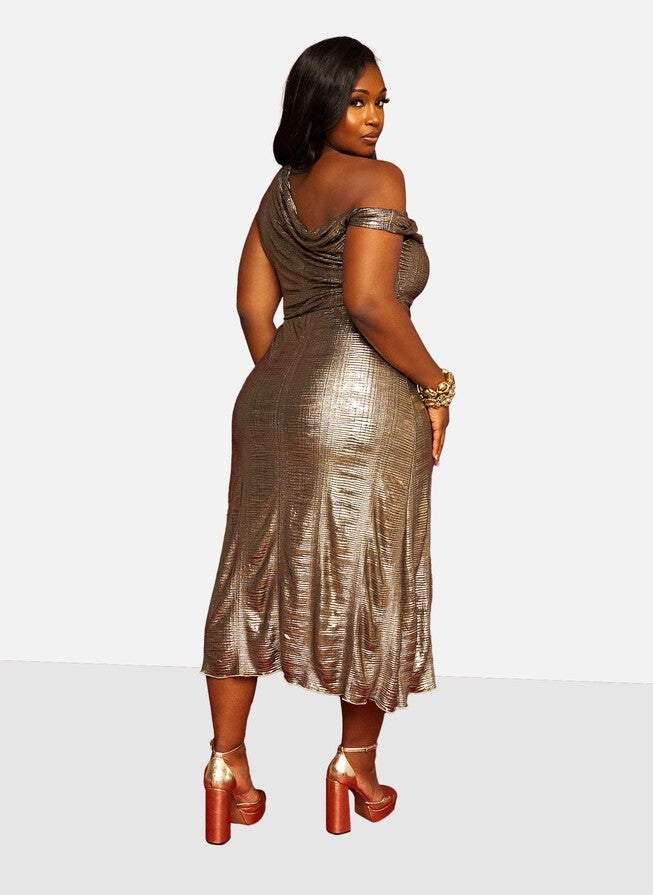 Yule Liquid Metal Slip Midi Dress, Silver / Silver, alternate image number 1