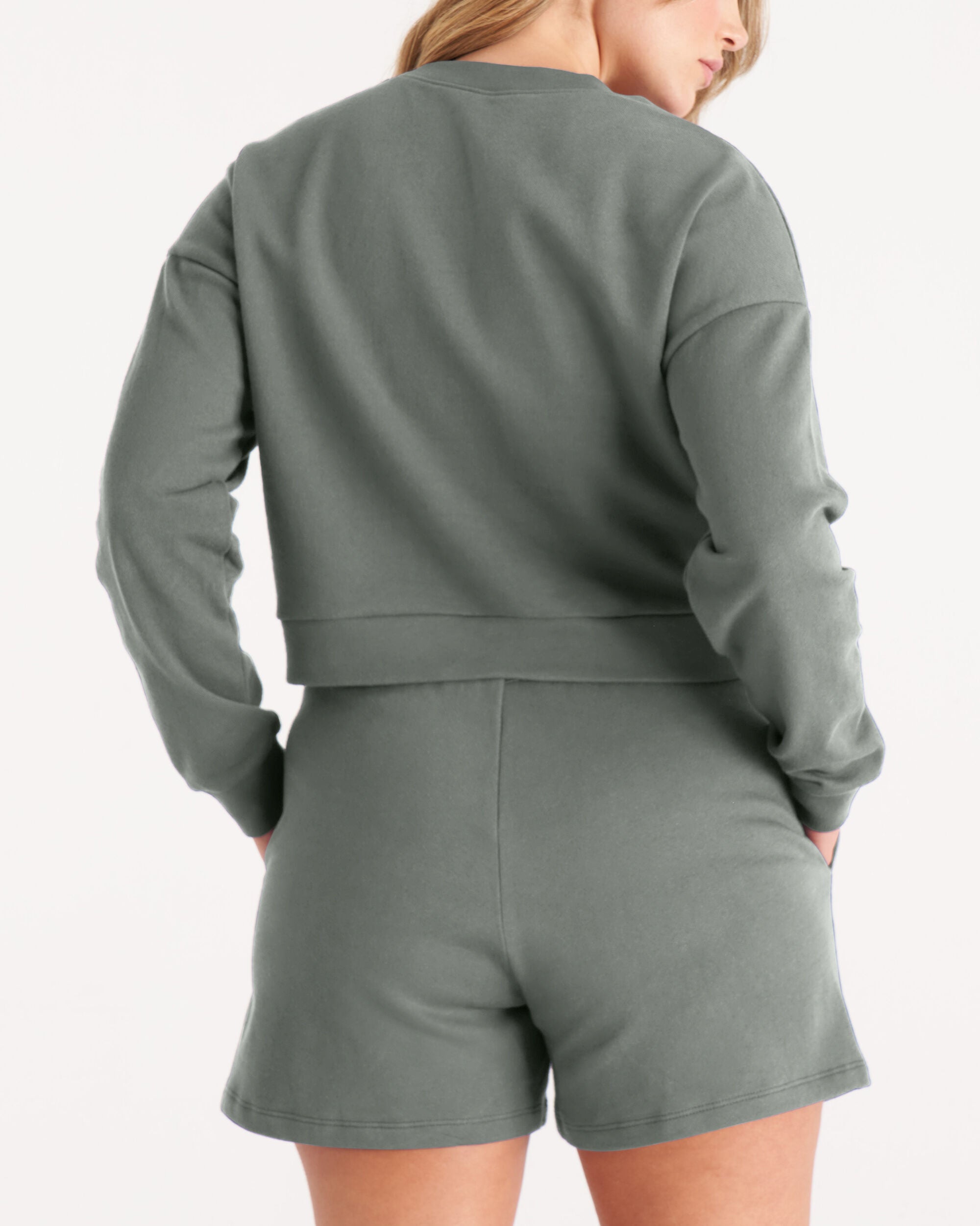 The Crop Sweatshirt, Thyme / Forest Green, alternate image number 1