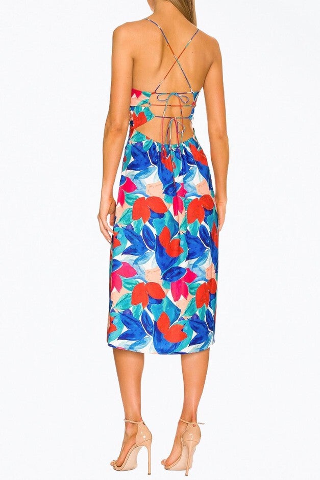 LORENZA OPEN-BACK SATIN MIDI DRESS IN BLUE, , alternate image number null