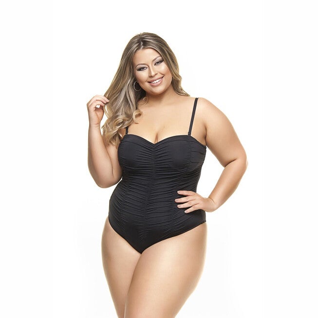 Draped Swimsuit With Padded And Wired Cups, Black / Black, hi-res image number null